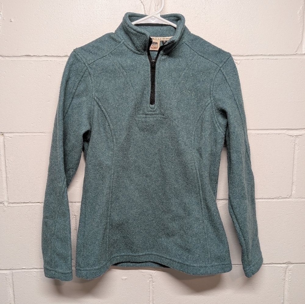 STORMY KROMER (Small) Wool Blend Made in USA Teal Quarter-Zip Pullover Green